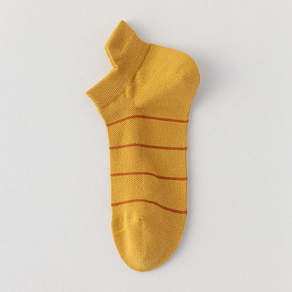 Striped Cotton Mesh Breathable  Ankle Compression Socks(5 Pairs) - Yellow - EU39-44(US6-10) - image 8