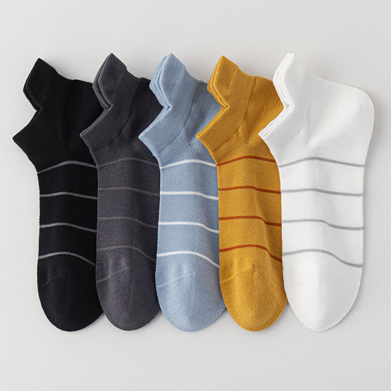 Striped Cotton Mesh Breathable  Ankle Compression Socks(5 Pairs)