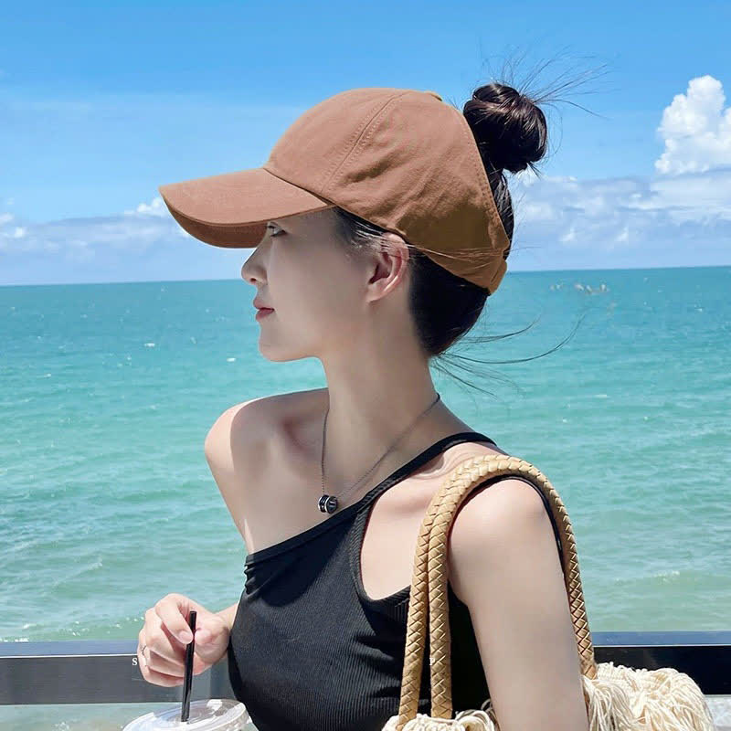 Ponytail Hole Sun Protection Baseball Cap - Coffee - One Size - image 5