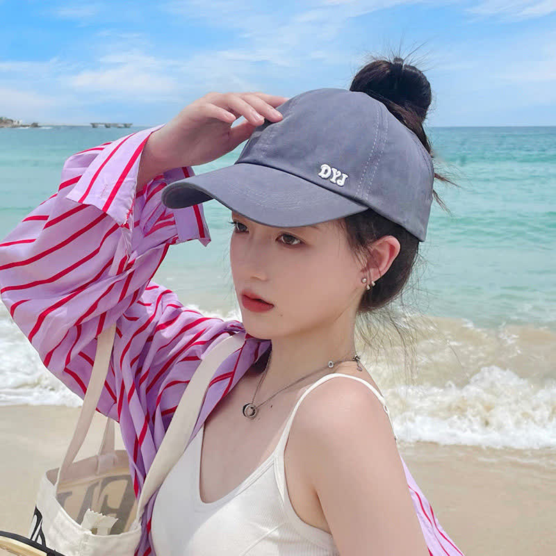 Ponytail Hole Sun Protection Baseball Cap - Grey - One Size - image 6
