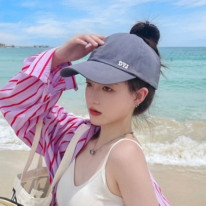 Ponytail Hole Sun Protection Baseball Cap - Grey - One Size - image 6