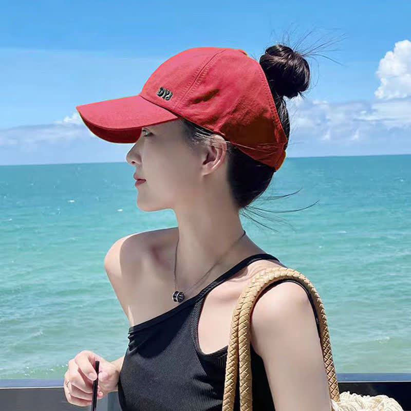 Ponytail Hole Sun Protection Baseball Cap - Wine - One Size - image 9
