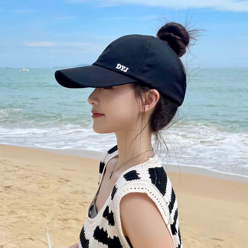 Ponytail Hole Sun Protection Baseball Cap - Black - One Size - image 3