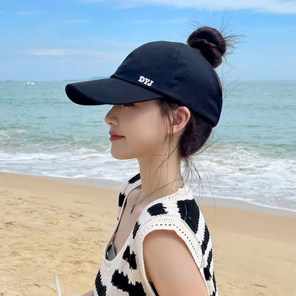 Ponytail Hole Sun Protection Baseball Cap - Black - One Size - image 3