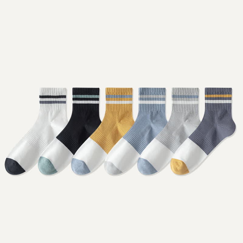 Striped Cotton Quarter Socks(5 Pairs) - Multicolor - EU43-50(US9-15) - image 2