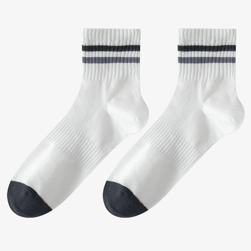Striped Cotton Quarter Socks(5 Pairs) - White - EU43-50(US9-15) - image 7