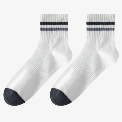 Striped Cotton Quarter Socks(5 Pairs) - White - EU43-50(US9-15) - image 7