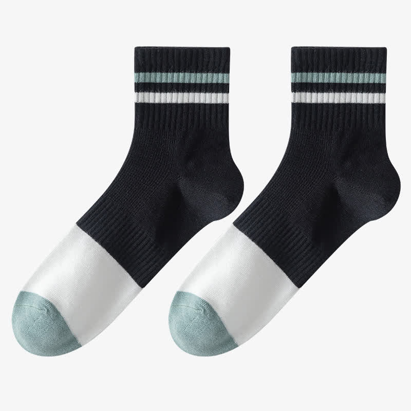 Striped Cotton Quarter Socks(5 Pairs) - Black - EU43-50(US9-15) - image 10
