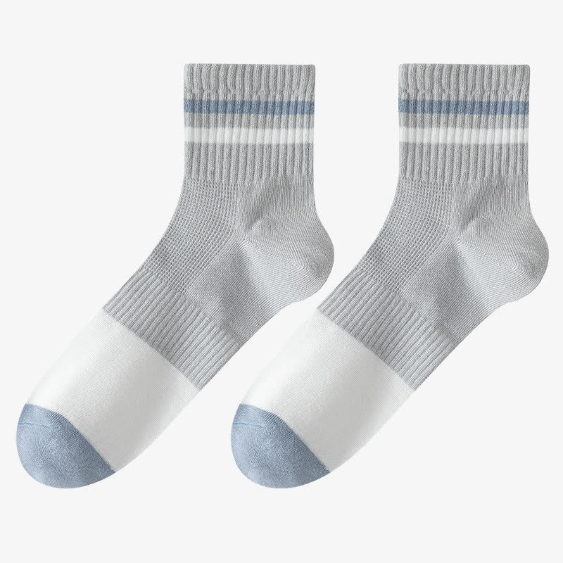 Striped Cotton Quarter Socks(5 Pairs) - Light Gray - EU43-50(US9-15) - image 11