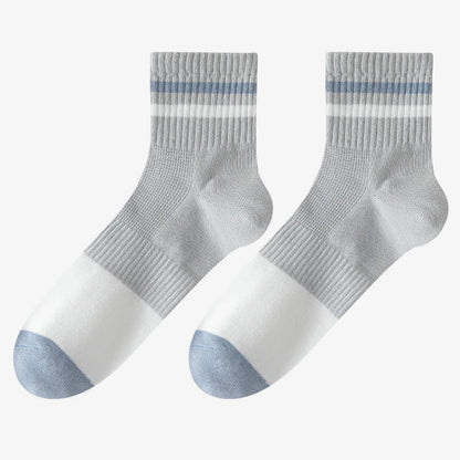 Striped Cotton Quarter Socks(5 Pairs) - Light Gray - EU43-50(US9-15) - image 11