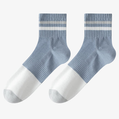 Striped Cotton Quarter Socks(5 Pairs) - Blue - EU43-50(US9-15) - image 5
