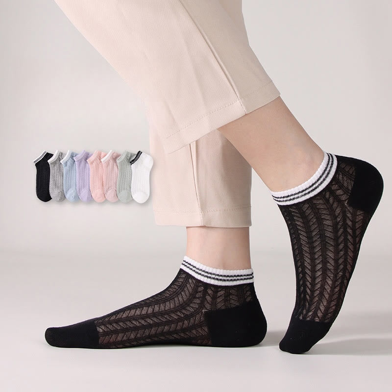 Solid color grid Ankle Socks(8 Pairs)