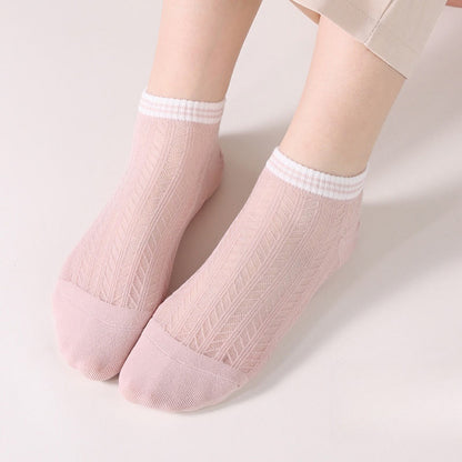 Solid color grid Ankle Socks(8 Pairs) - Light Pink - EU36-40(US3-7) - image 4