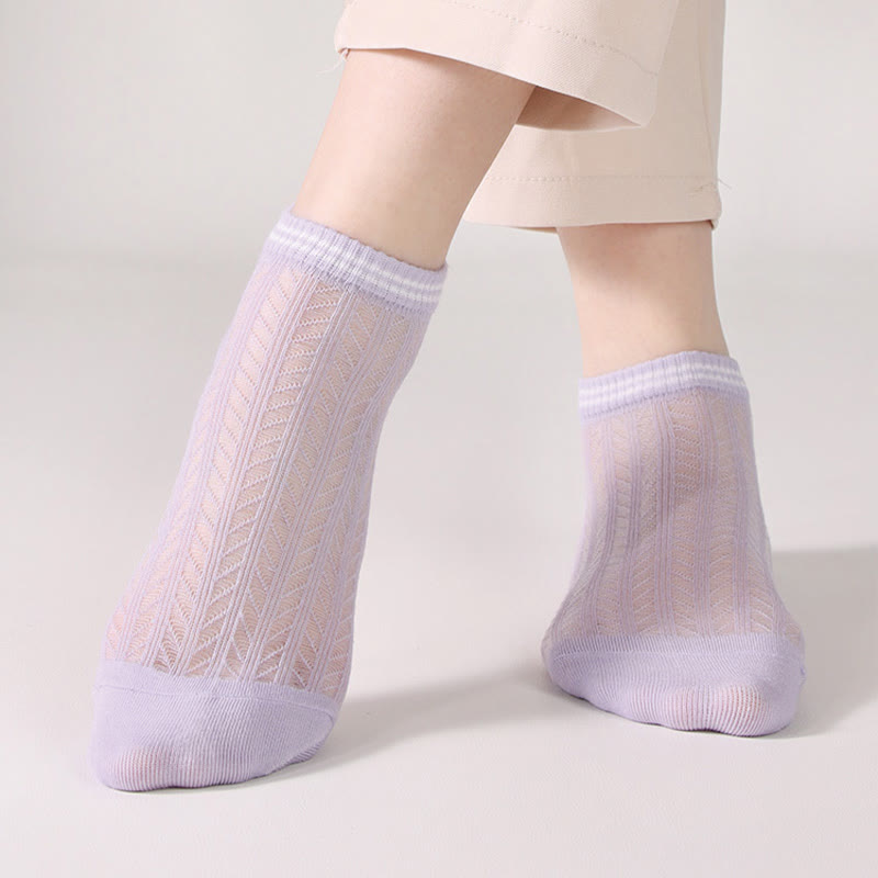 Solid color grid Ankle Socks(8 Pairs) - Purple - EU36-40(US3-7) - image 9