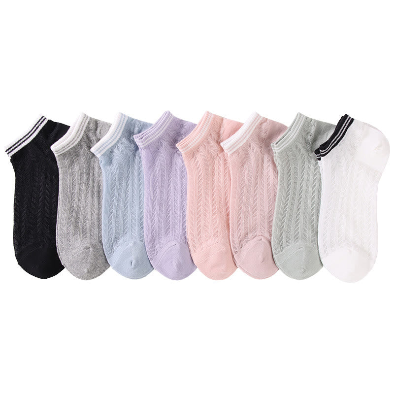 Solid color grid Ankle Socks(8 Pairs)
