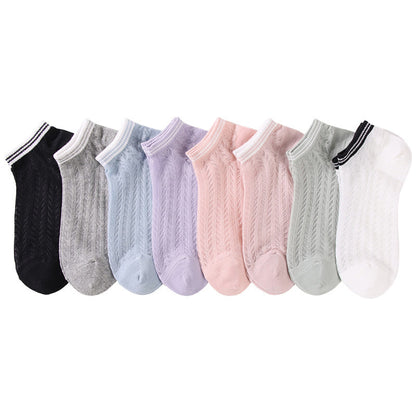Solid color grid Ankle Socks(8 Pairs)