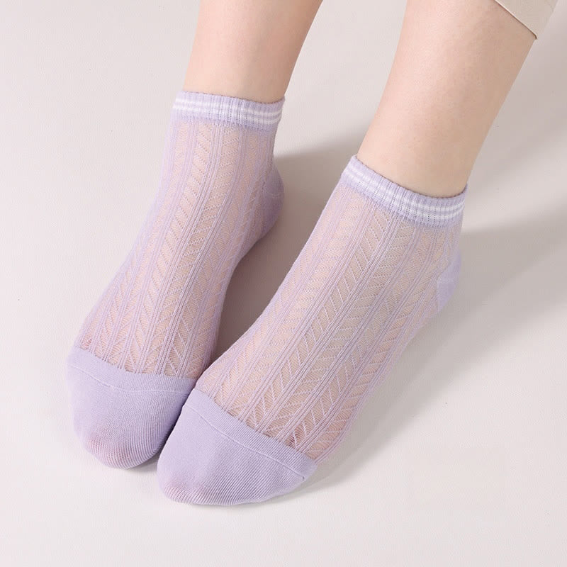 Solid color grid Ankle Socks(8 Pairs)