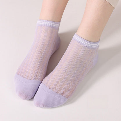 Solid color grid Ankle Socks(8 Pairs)