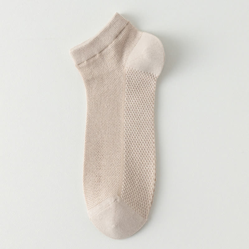 Mesh Breathable Thin Solid Color Ankle Socks(8 Pairs) - Khaki - EU39-44(US6-10) - image 13