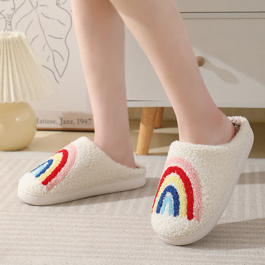 Rainbow Print Fluffy Home Slippers - image 0