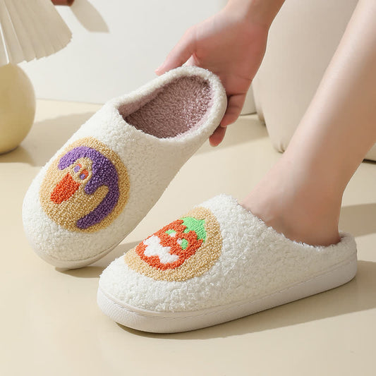 Cartoon Pumpkin Print Fluffy Home Slippers - image 1
