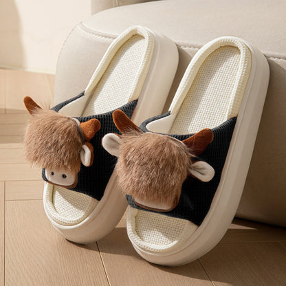 Cute Cartoon Indoor Home Linen Slippers - Black - EU43-44(US9-10) - image 5