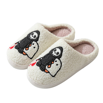 Cartoon Skull Ghost Print Fluffy Home Slippers - image 10