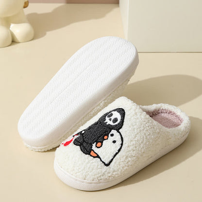 Cartoon Skull Ghost Print Fluffy Home Slippers - image 7