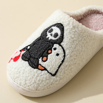 Cartoon Skull Ghost Print Fluffy Home Slippers - image 6