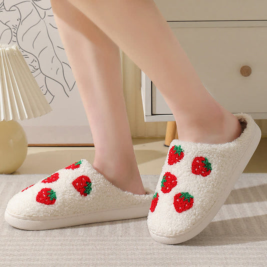 Cartoon Fruit Print Fluffy Home Slippers - image 1