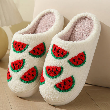 Cartoon Fruit Print Fluffy Home Slippers - Watermelon - EU43-44(US9-10) - image 12