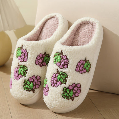 Cartoon Fruit Print Fluffy Home Slippers - Grape - EU43-44(US9-10) - image 11