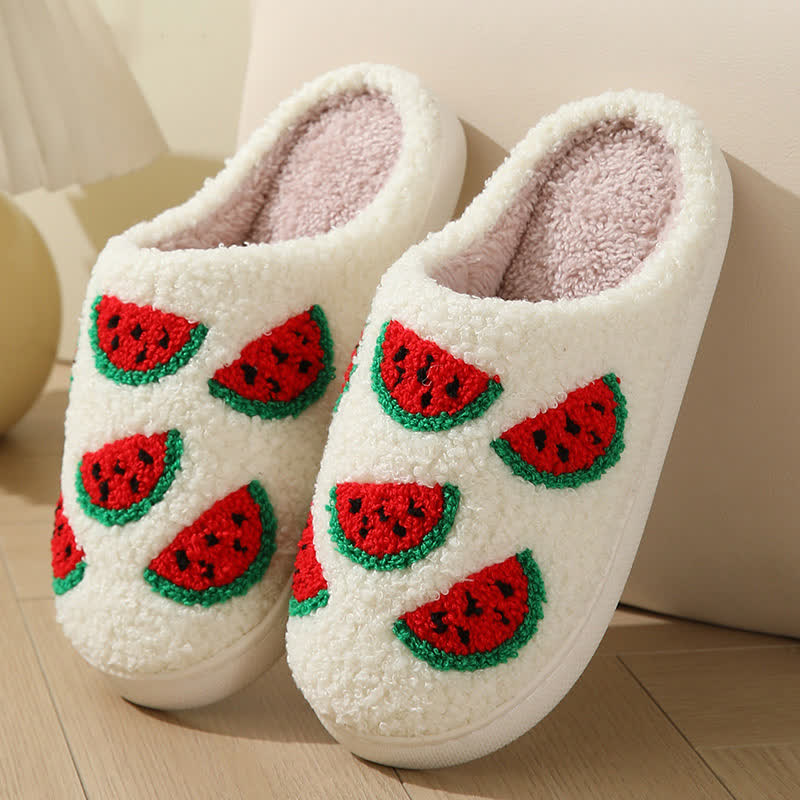 Cartoon Fruit Print Fluffy Home Slippers - Watermelon - EU43-44(US9-10) - image 12
