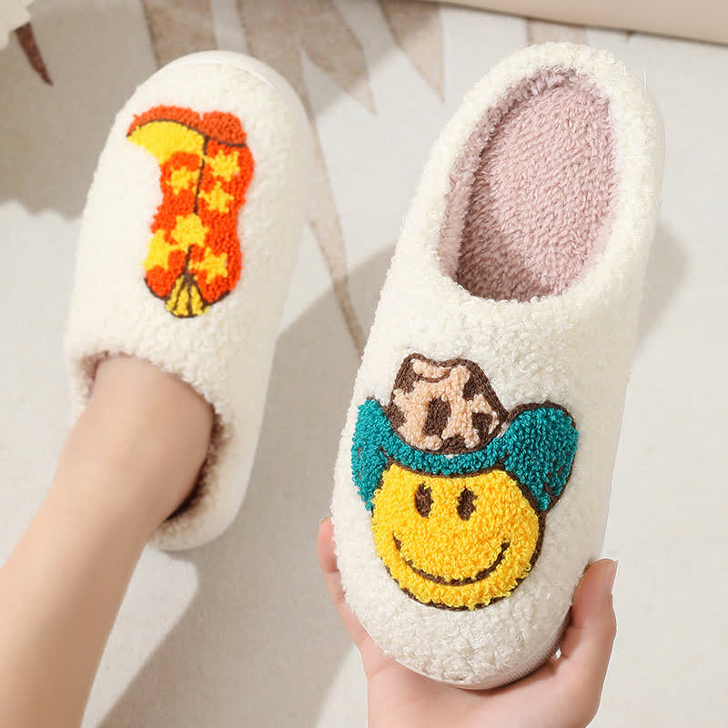 Cute Emoji Print Fluffy Home Slippers - image 2