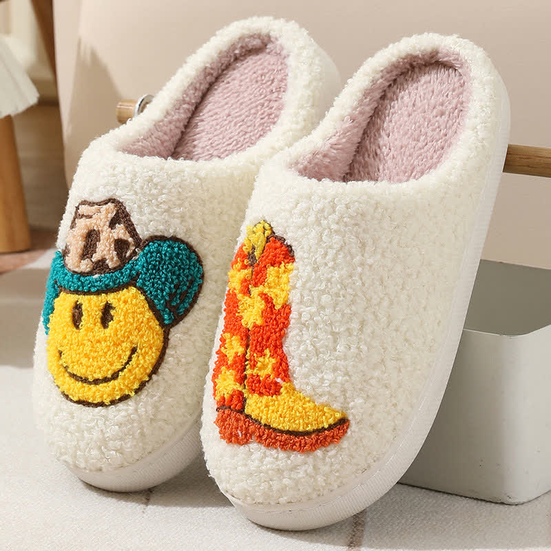 Cute Emoji Print Fluffy Home Slippers - White - EU43-44(US9-10) - image 3