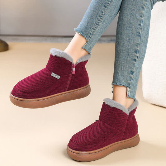Plus Size Zipper Solid Color Warm Slippers - Red - EU41-42(US7.5-8.5) - image 1