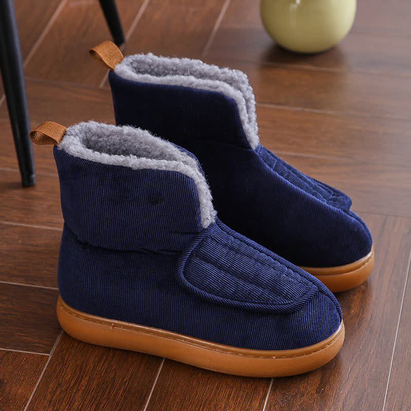 Plus Size Solid Color Velcro Warm Slippers - Blue - EU48-49(US11) - image 12