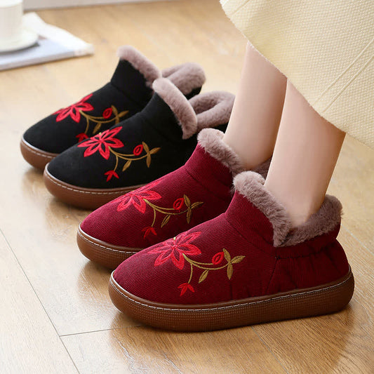 Flower Embroidered Home Non-slip Warm Slippers - image 1
