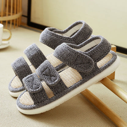 Plus Size Breathable Velcro Linen Slippers - Grey - EU44-45(9-10) - image 14