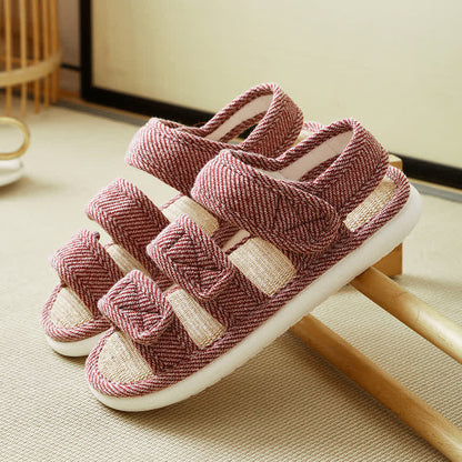 Plus Size Breathable Velcro Linen Slippers - Red - EU42-43(US7.5-8.5) - image 8