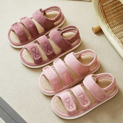 Plus Size Breathable Velcro Linen Slippers
