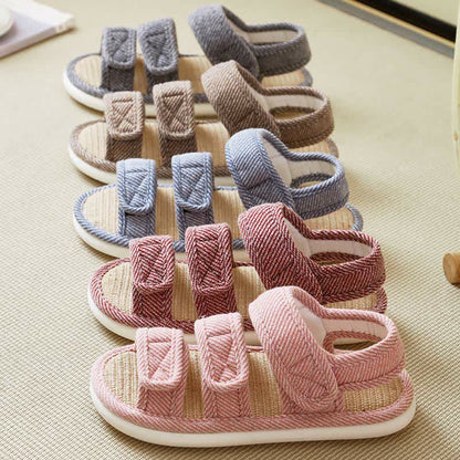 Plus Size Breathable Velcro Linen Slippers