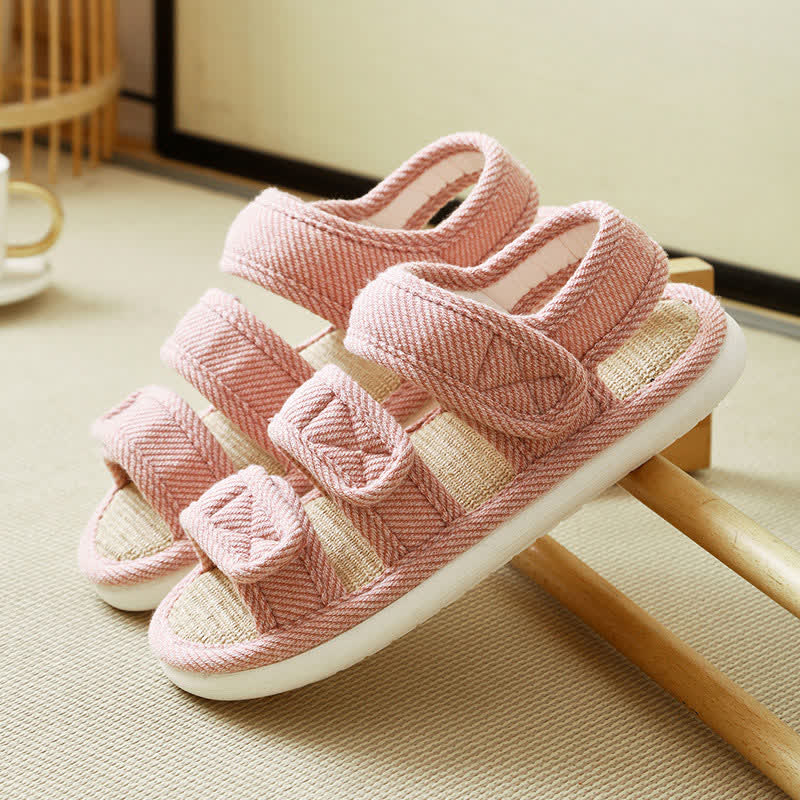 Plus Size Breathable Velcro Linen Slippers - Pink - EU42-43(US7.5-8.5) - image 11