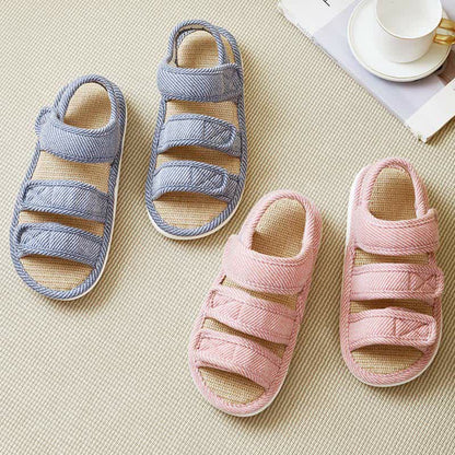 Plus Size Breathable Velcro Linen Slippers