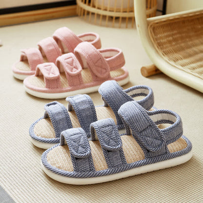 Plus Size Breathable Velcro Linen Slippers