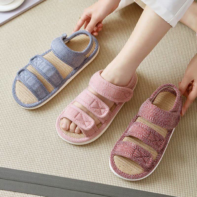 Plus Size Breathable Velcro Linen Slippers