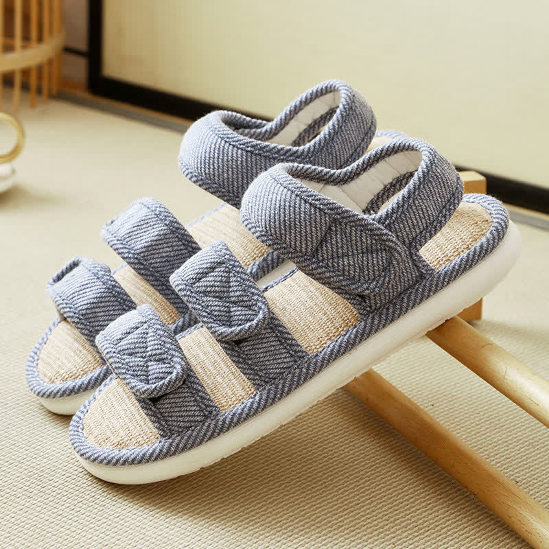 Plus Size Breathable Velcro Linen Slippers - Blue - EU44-45(9-10) - image 15