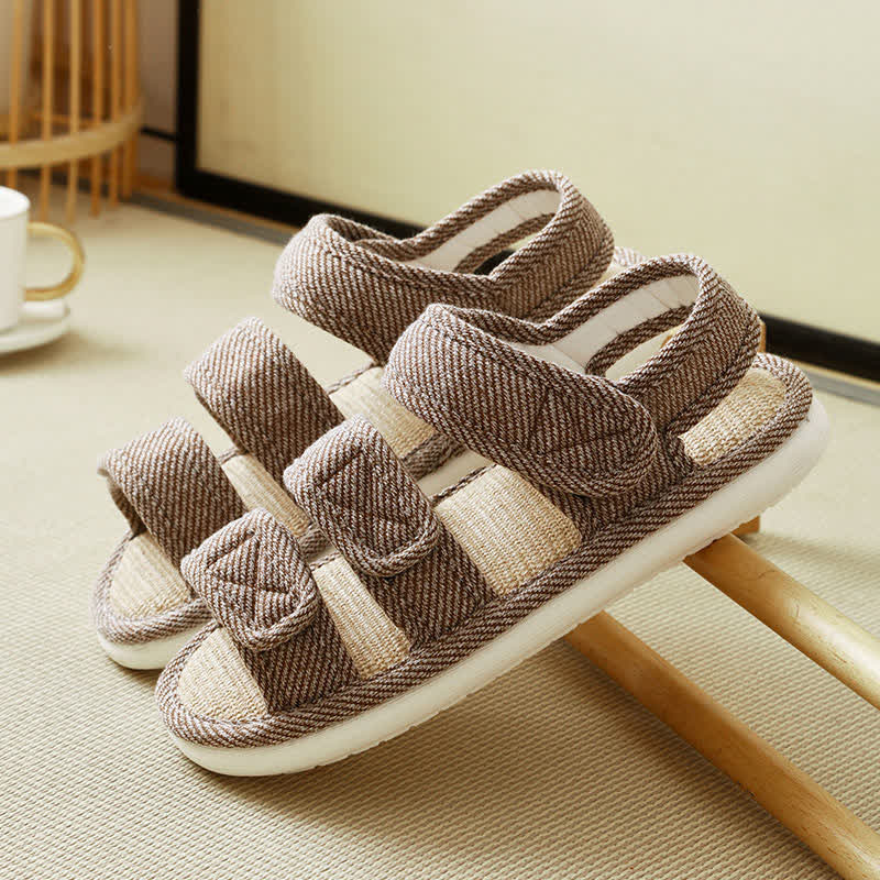 Plus Size Breathable Velcro Linen Slippers - Brown - EU44-45(9-10) - image 16