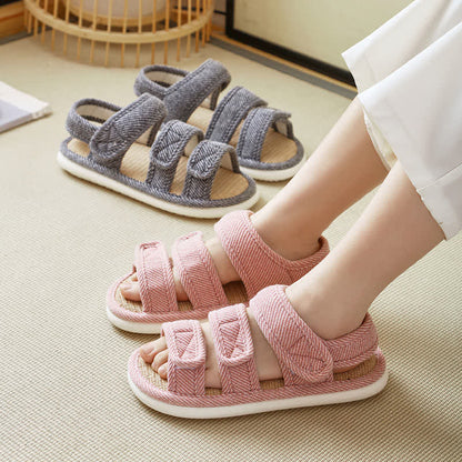 Plus Size Breathable Velcro Linen Slippers