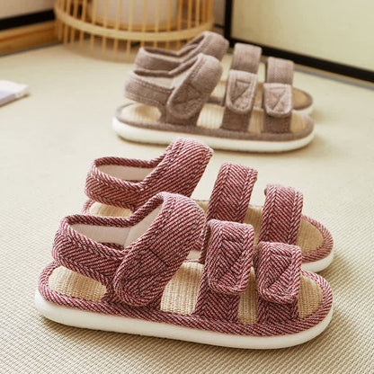 Plus Size Breathable Velcro Linen Slippers